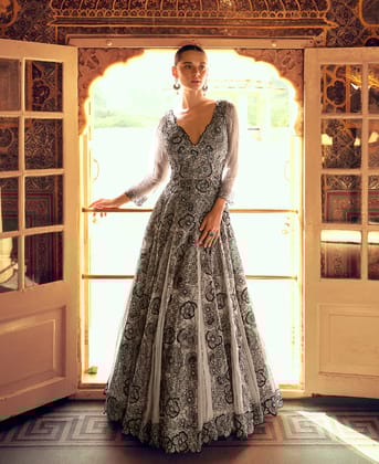 Party Wear Off-White Georgette Anarkali Gown for Women