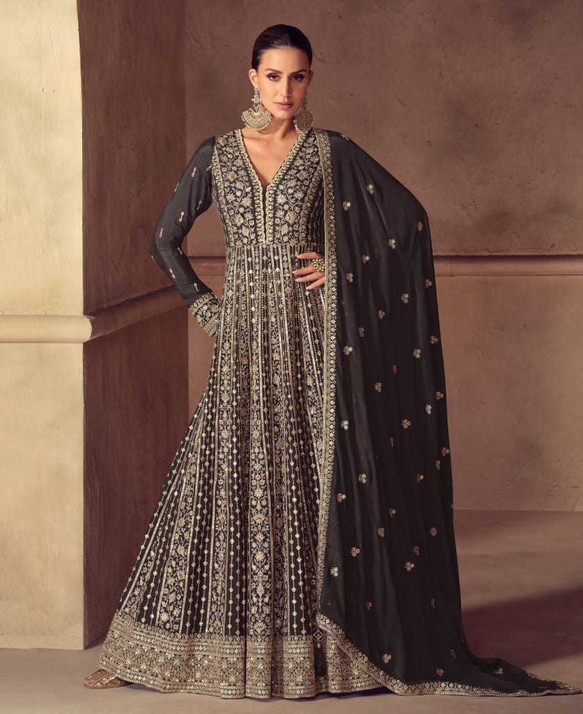 Heavy Chinon Black Anarkali for Women (Wedding Wear)