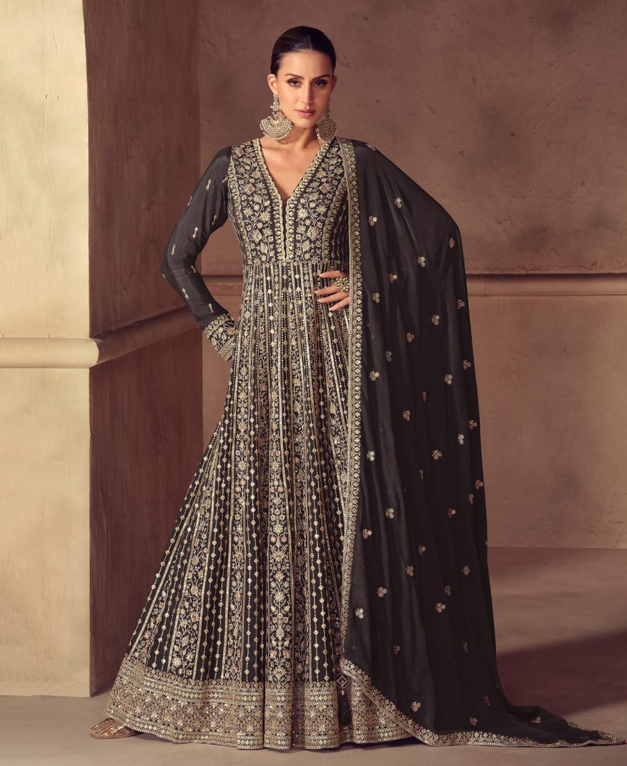 Heavy Chinon Black Anarkali for Women (Wedding Wear)