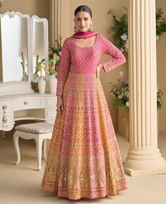 Designer Wedding Wear Bridal Anarkali for Women (Pink)