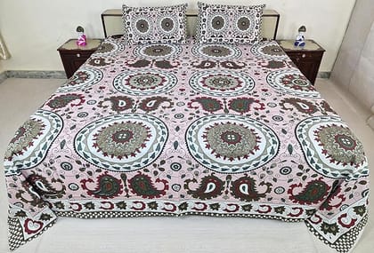 Bedding Set with Pillow Covers, Floral Print Cotton,Super King Size 9 feet X 9 feet,Double Bed