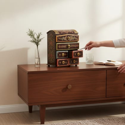 Hand Painted Wood Small Desk Drawer Side Cupboard Decor