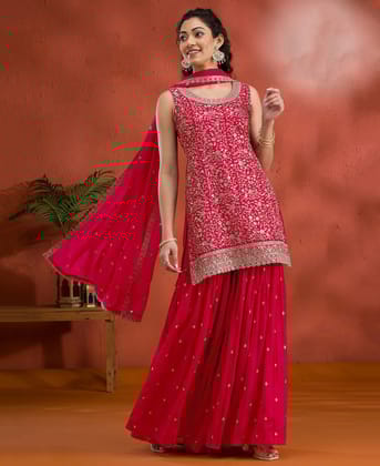 Designer Red Georgette Sharara Suit for Women