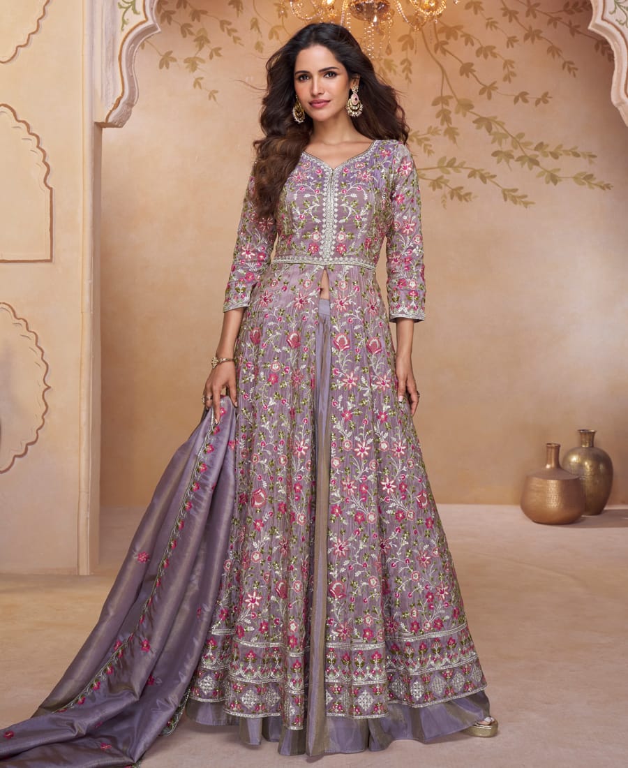 Ivory Simmer Silk Front Slit Anarkali Suit for Women