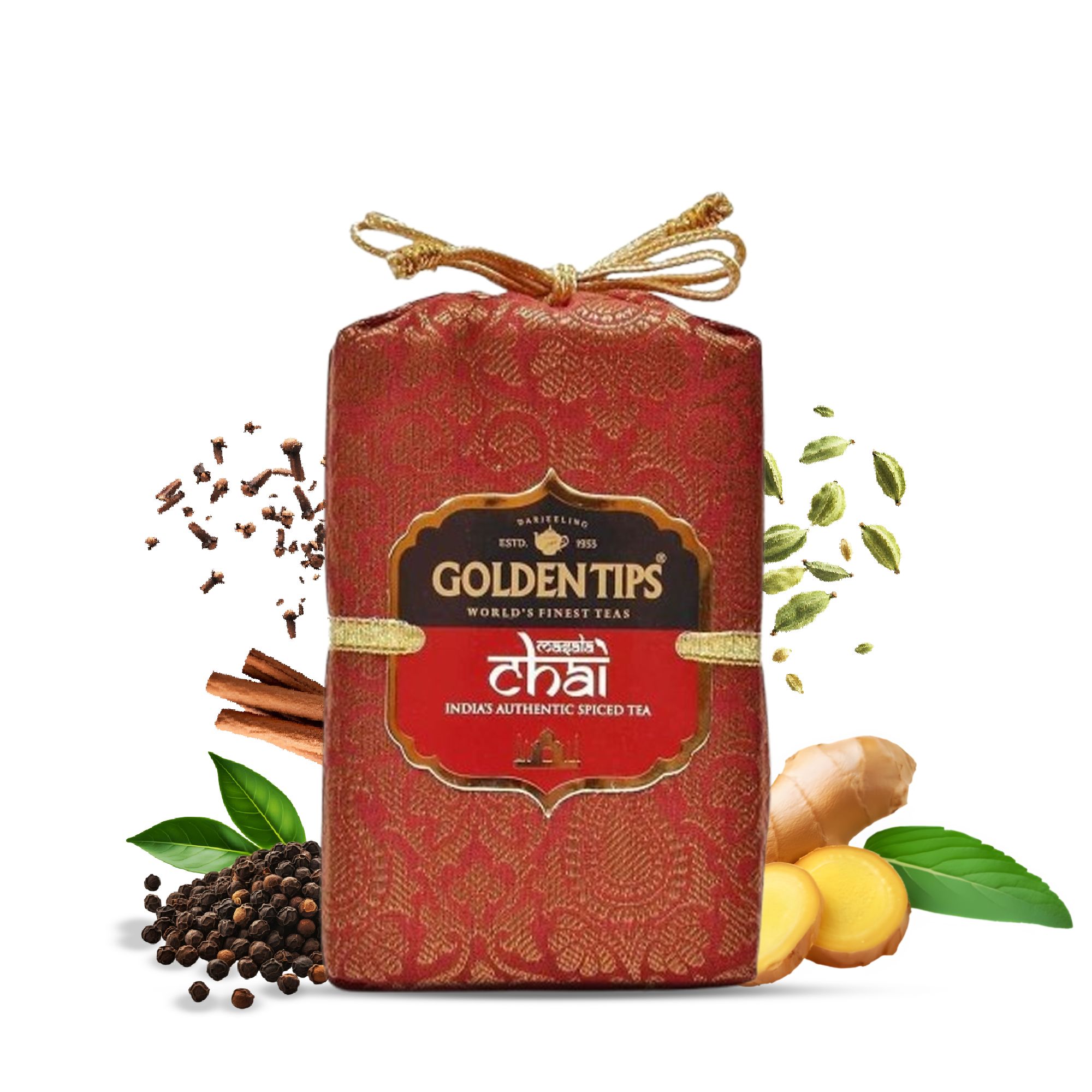 Golden Tips Loose Leaves Assam Masala Chai Spiced Tea Brocade Bag (125 Gram, 62 cups)