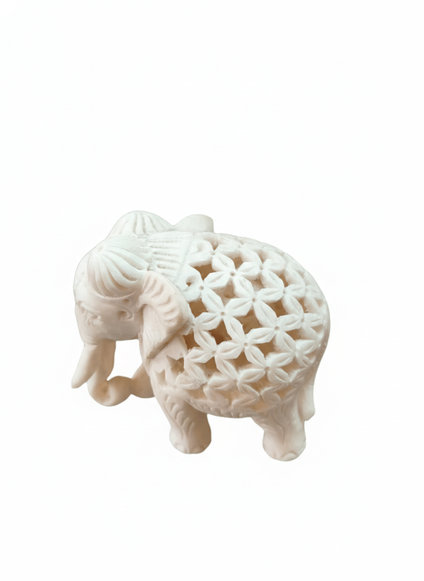 Intricately hand-carved Marble Elephant 3 Inches Home decor