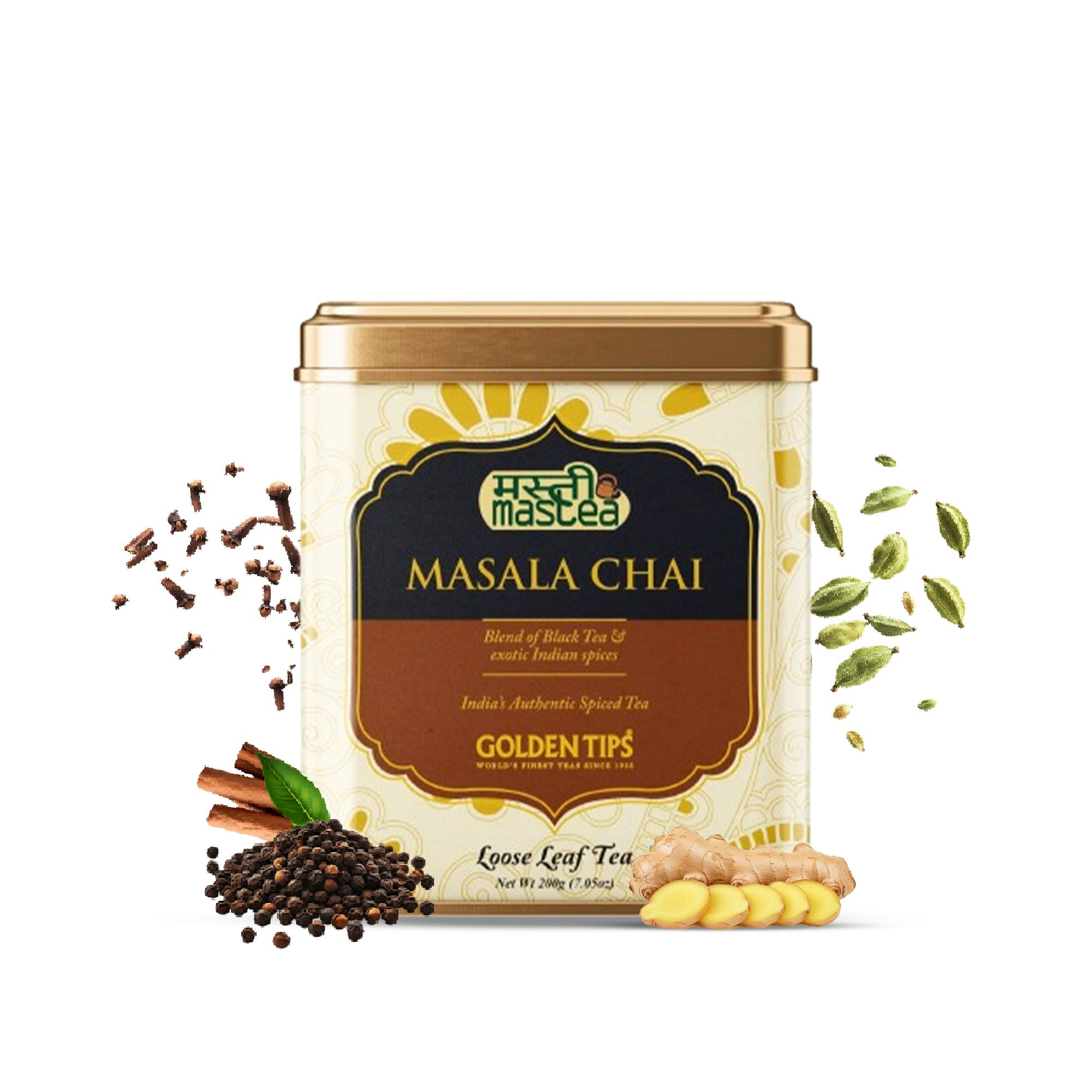 Golden Tips Masala Chai, Classic Indian Spiced Tea with Natural Black Tea, Ginger, Cardamom, Cloves & Cinnamon, Rich, Bold & Aromatic (200 Gram, 100 cups) Visit the Golden Tips Store