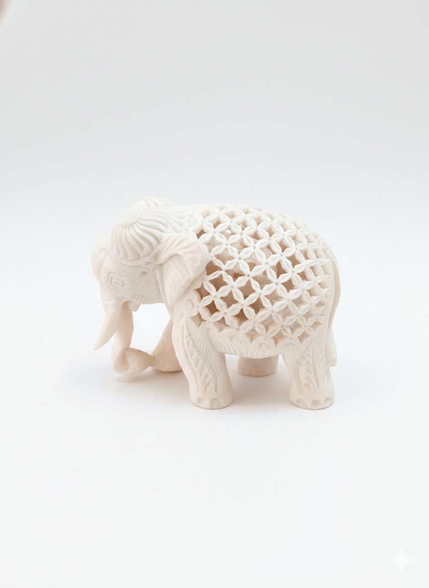 Intricately hand-carved Marble Elephant 3.5 Inches Home decor