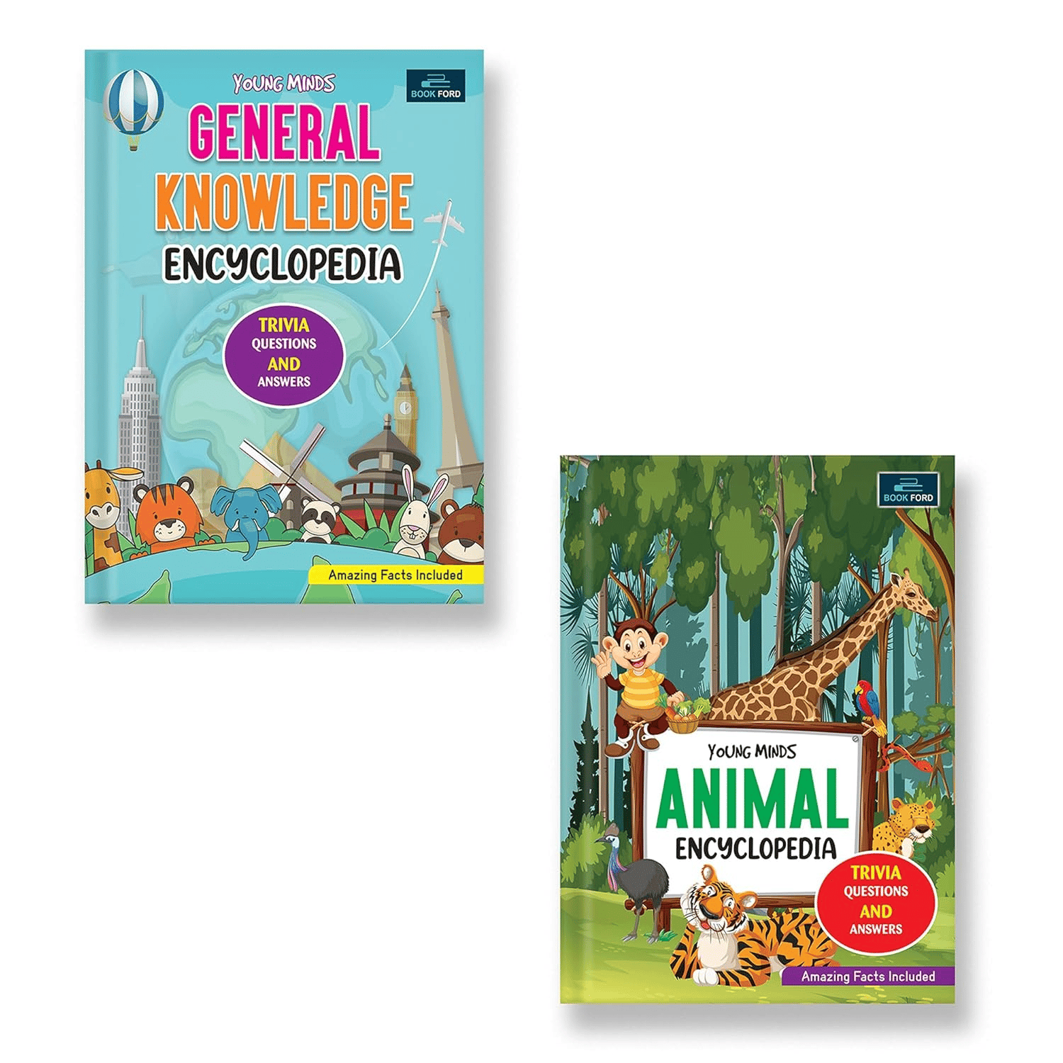Young Minds Encyclopedia - Set Of 2 Books - Animals And General Knowledge Encyclopedia For Kids 