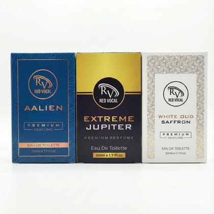 Red Vocal Aalien, Extreme Jupiter & White Oud Saffron Perfume Combo | Premium Eau De Toilette Set | 3 × 50ml
