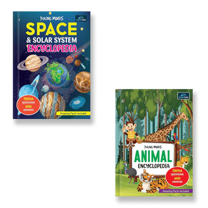 Young Minds Encyclopedia - Set Of 2 Books - Animals And Space Encyclopedia For Kids 
