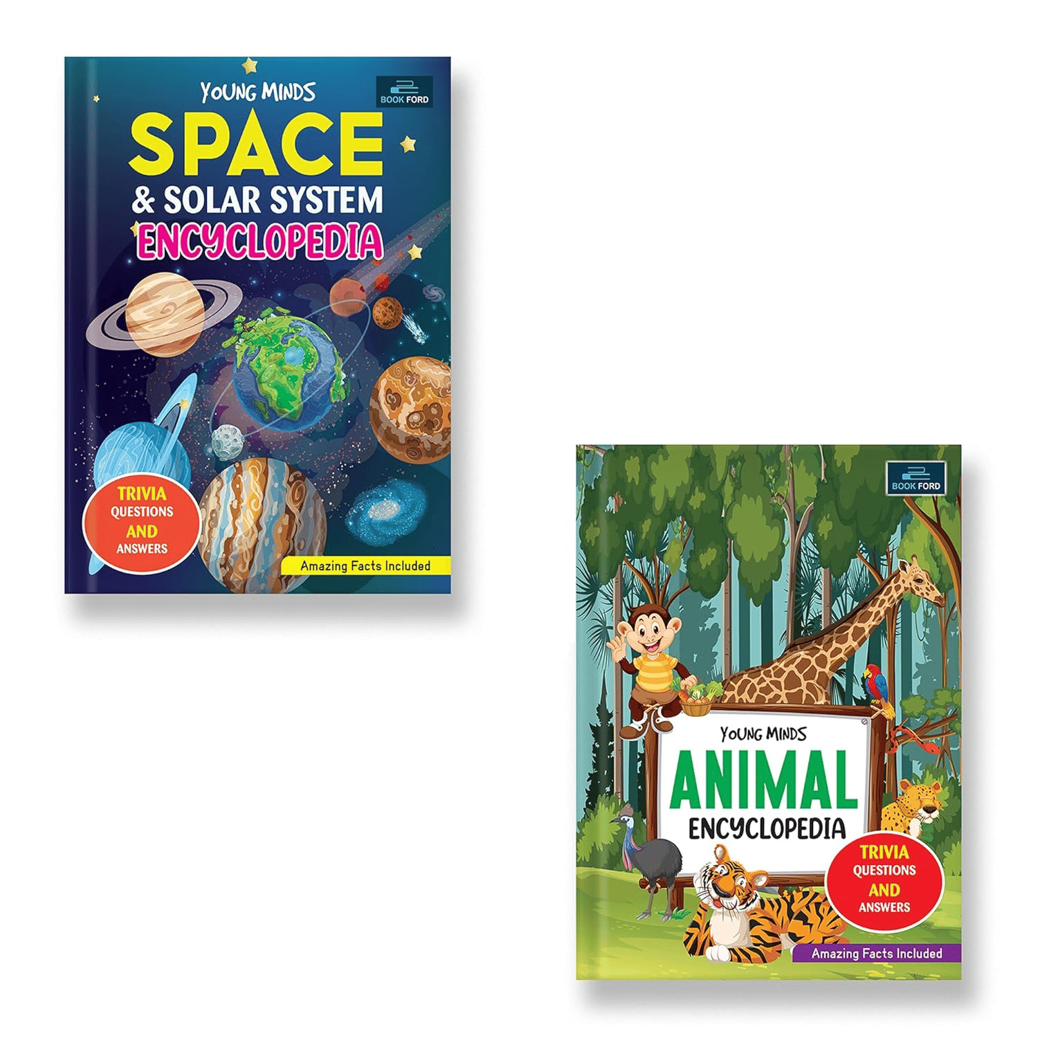 Young Minds Encyclopedia - Set Of 2 Books - Animals And Space Encyclopedia For Kids 
