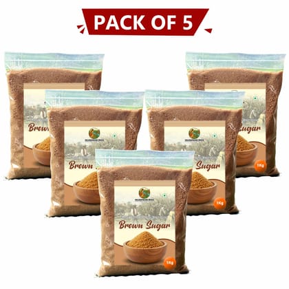 Brown Sugar 1 Kg Pack of 5 By Nileshwari Mata Farmer Producer Company – Unrefined & Natural Sweetener