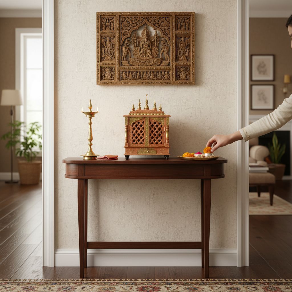 Wooden Painted Copper Beautiful Pooja Mandir-Pooja Stand