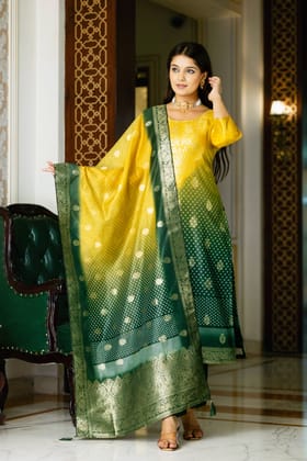 CHANDERI COTTON GREEN BANDHANI