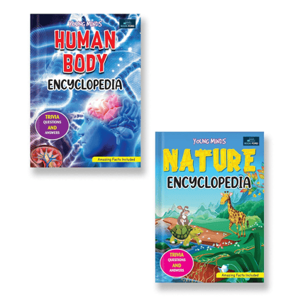 Young Minds Encyclopedia - Set Of 2 Books - Human Body And Nature Encyclopedia For Kids 
