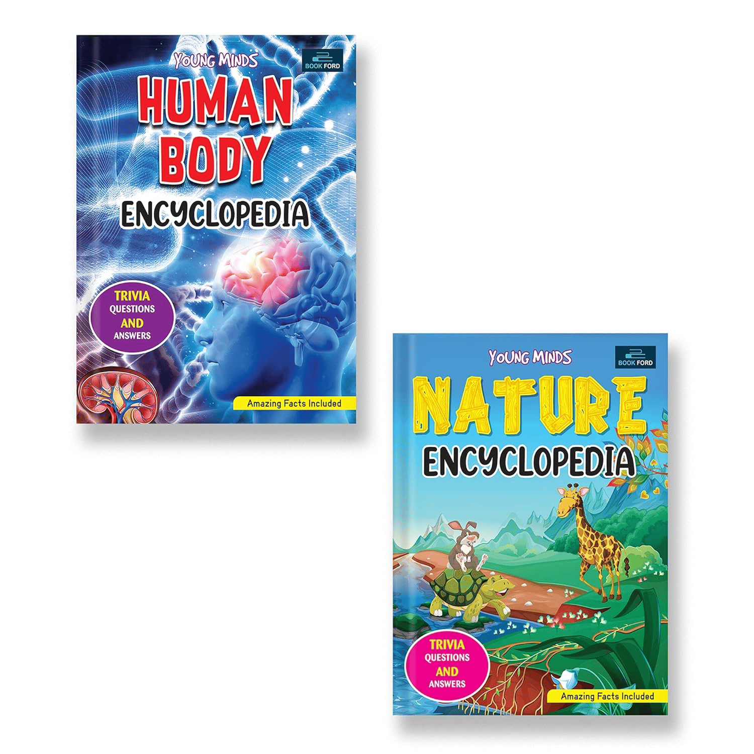 Young Minds Encyclopedia - Set Of 2 Books - Human Body And Nature Encyclopedia For Kids 