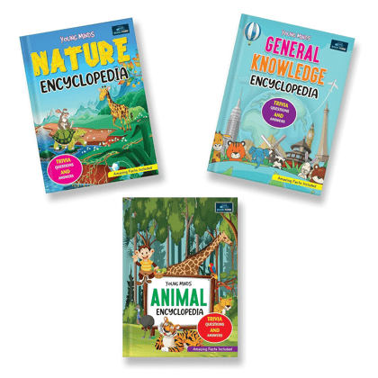 Young Minds Encyclopedia - Set Of 3 Books - Animals, General Knowledge, And Nature Encyclopedia For Kids