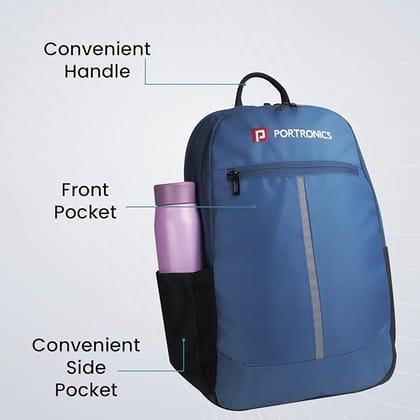 Portronics Byte Laptop Backpack Bag with 15.6 Inch Laptop Sleeve, Bottle Pocket, 27 Litres, Water Resistant Fabric, Front Pocket for Office School College Casual Men Women Boys Girls