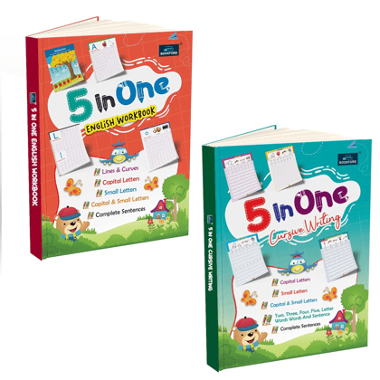 English writing book ( Set of 2 books)- 5 in One Cursive Writing, 5 in One English Workbook 