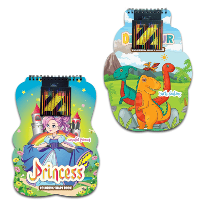 Dinosaur And Princess Coloring Shape Book For Kids Set Of 2