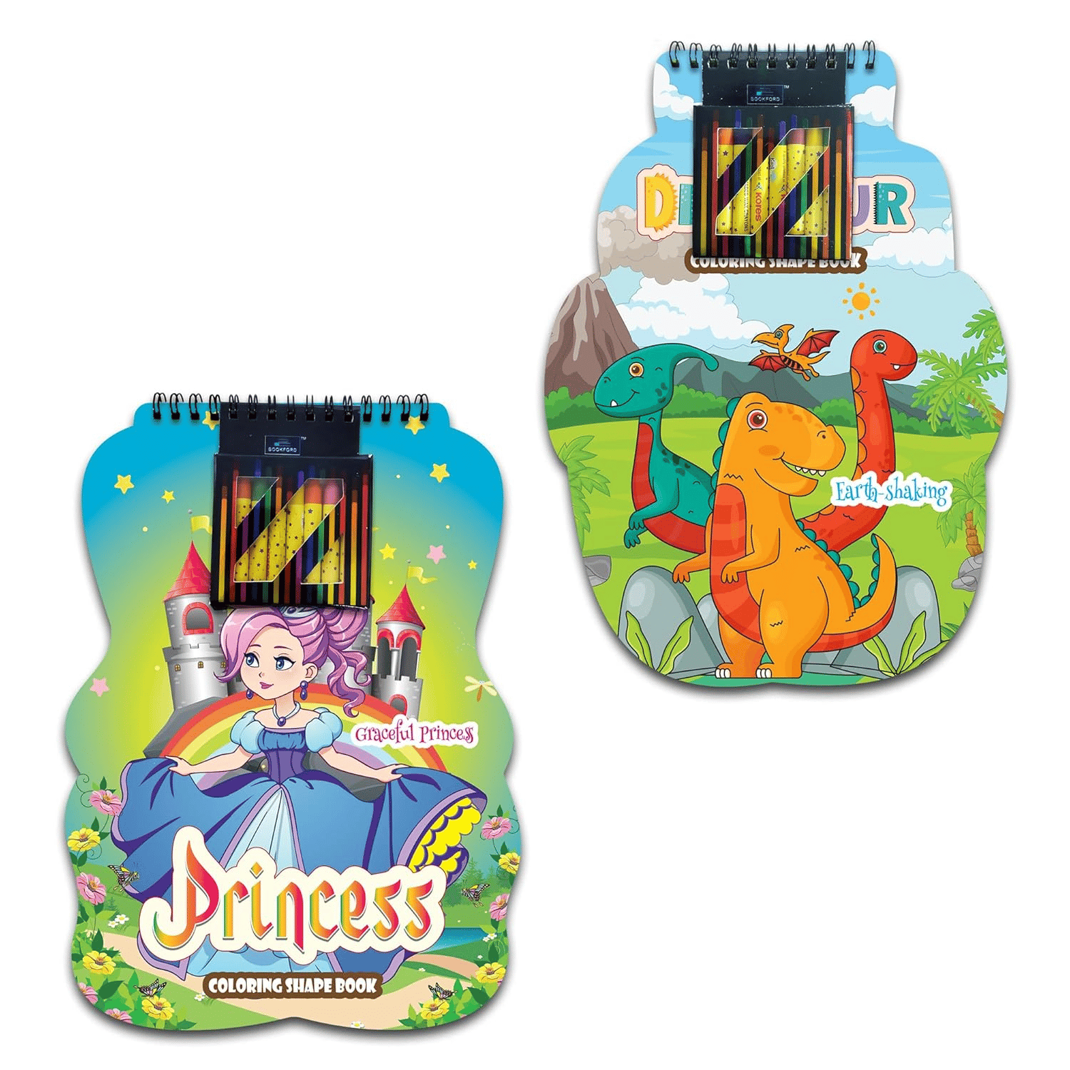 Dinosaur And Princess Coloring Shape Book For Kids Set Of 2