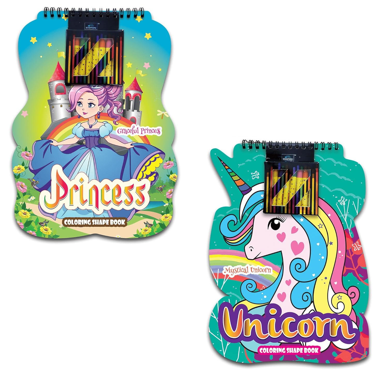 Princess And Unicorn Coloring Shape Book For Kids Set Of 2