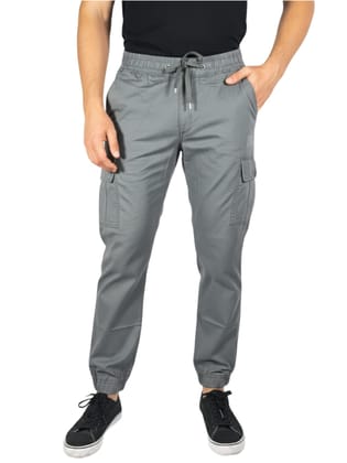 Men's Slim Fit Cotton Grey Cargo Joggers with Elasticated Waistband & Pockets