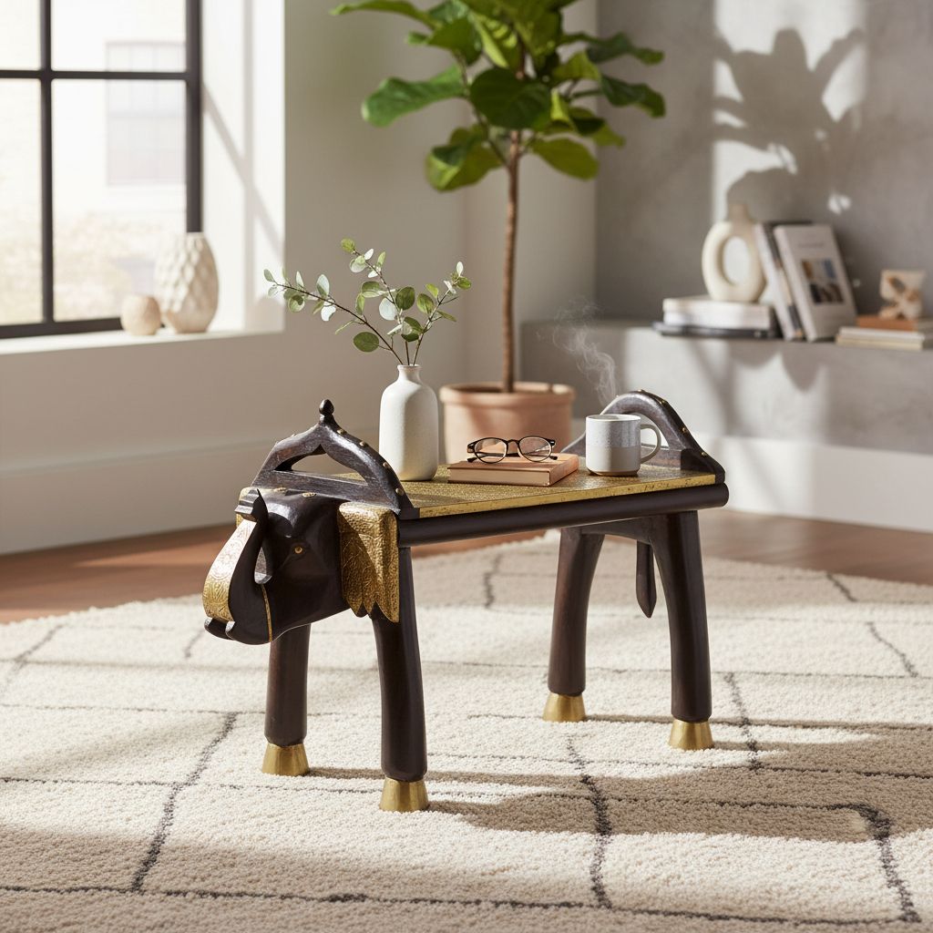 Wooden Central Table Elephant Shaped Central Coffee Table