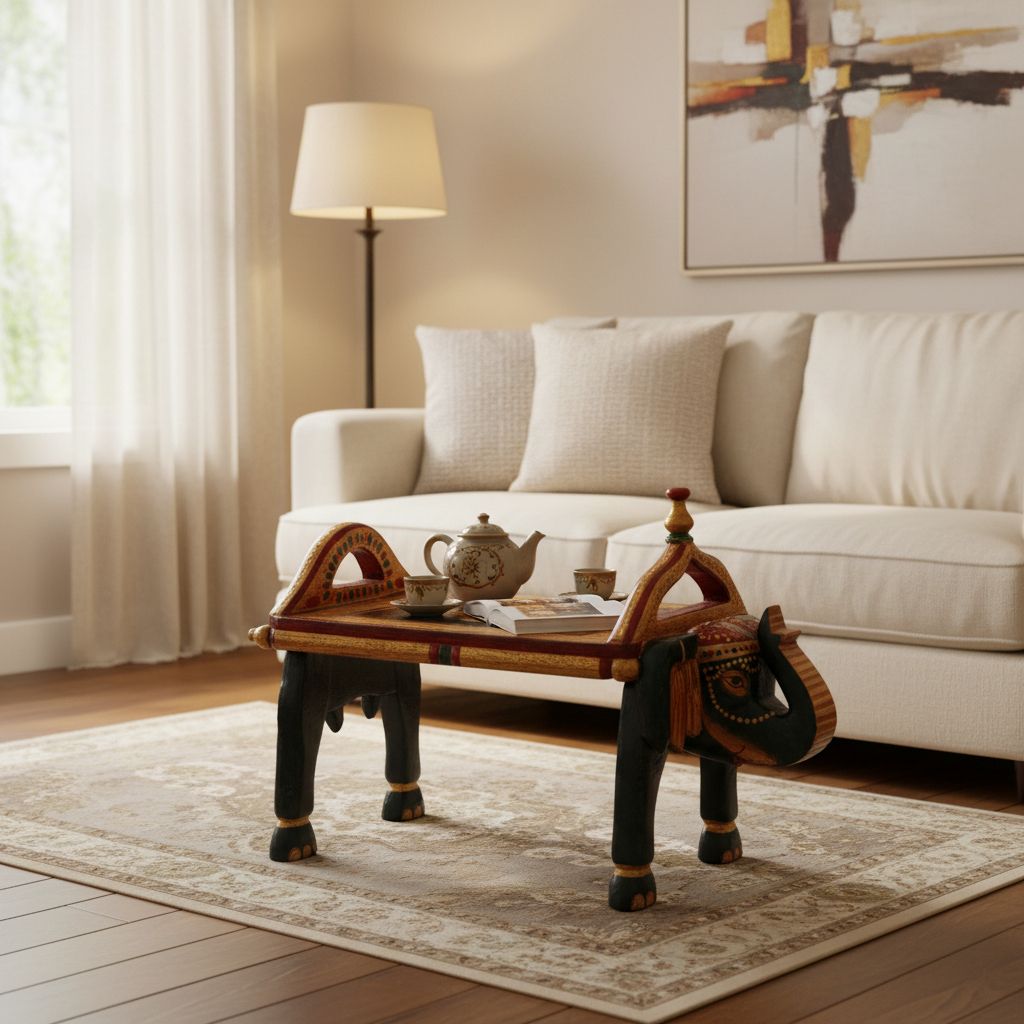 Buddha Painted Wooden Side-Table-Chowki Bajot For Religious Purpose