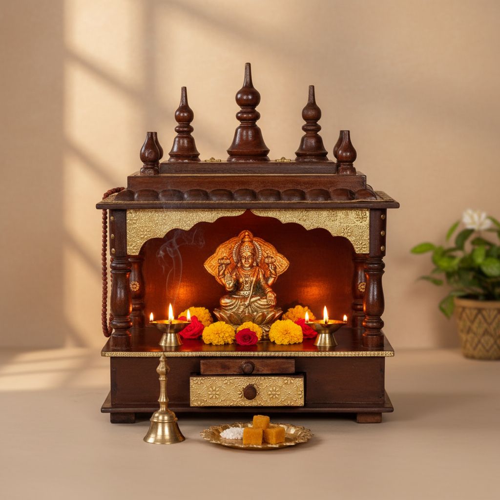 Indian Handmade Pooja Temple with Brass Wall Mandir