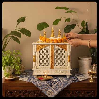 Wooden Painted Beautiful White Pooja Mandir | Wall Shop-Office Gifting Purpose