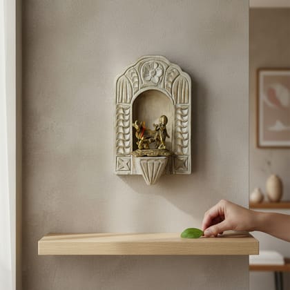 VM ANTIQUE DECOR Handicraft Carved Pooja-Stand Jharokha,God-Statue Stand Wooden Wall-Jharokha,Home Living Pooja-Room Decors Jharokha