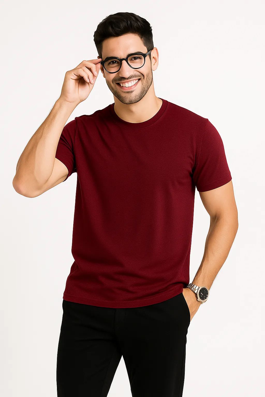 Men's 100% Pure Cotton Solid Maroon T-Shirt | Round Neck | Regular Fit | Summer Casual Wear