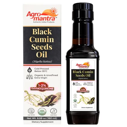 Agro Mantra USDA Organic Black Cumin Seed Oil (Nigella Sativa), Cold-Pressed, Pure & Unrefined 180ml