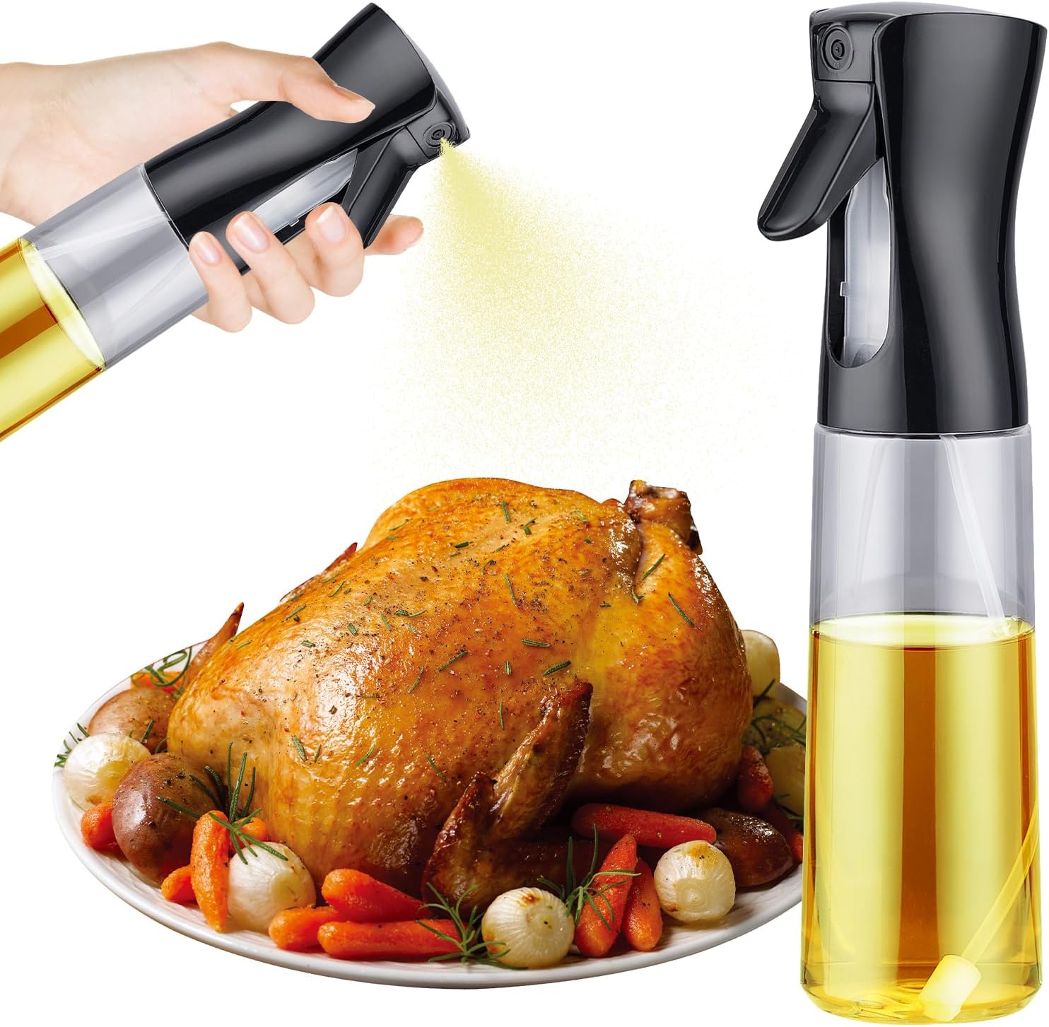 Ahina  Glass Oil Bottles & Oil Sprayer 300ml - Spray Bottle  Dispenser for Hot Air Fryer, Grilling, Salads & Meal Prep, BPA Free, Dishwasher Safe, Reusable