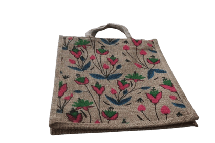Eco-Friendly Jute Handbag with Vibrant Floral Print