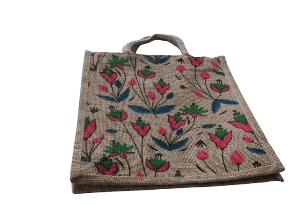 Eco-Friendly Jute Handbag with Vibrant Floral Print