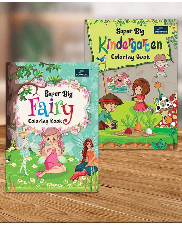 Super Big Coloring Book - Fairy And Kindergarten For Kids Set Of 2