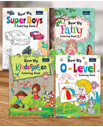 Super Big Coloring Book - O Level, Kindergarten, Fairy And Super Boys For Kids Set Of 4