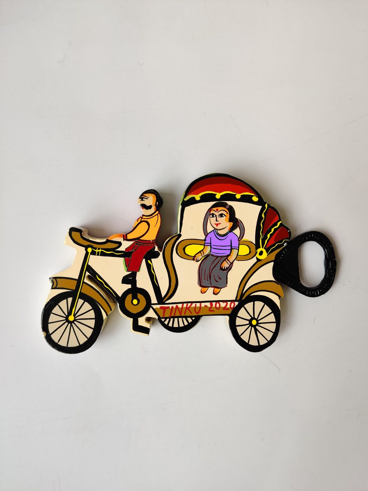 Cycle Rickshaw Bottle Opener cum fridge magnet - Orange