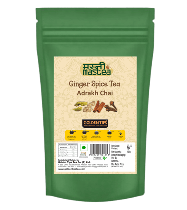Golden Tips Indian Spicy Ginger Mastea Cardamom, Cinnamon, Cloves, Ginger Masala Tea Pouch (100g-50 Cups))