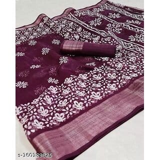 Purple Colour Cotton Printed saree With Blouse Piece