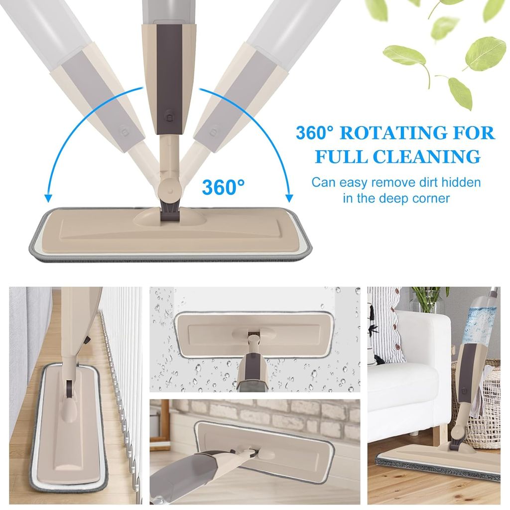 HARBAK,Spray Mop with Refillable Water Tank | 360° Rotating Flat Mop | Microfiber Pads | Wet & Dry Floor Cleaner