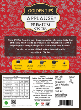 Golden Tips Applause Premium CTC Tea – Strong Assam CTC Black Tea,Rich Aroma & Full-Bodied Taste,Best with Milk (250g)