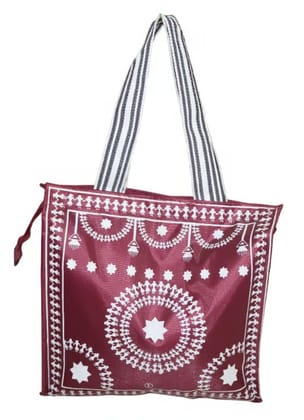 Maroon Warli Art Print Tote Bag