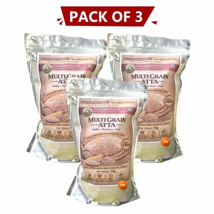 Multi Grain Atta 1 Kg Pack of 3 by Dorangla Krishi Producer Company – Pure, Natural & Farm-Fresh Multi Grain Atta for Daily Cooking. 