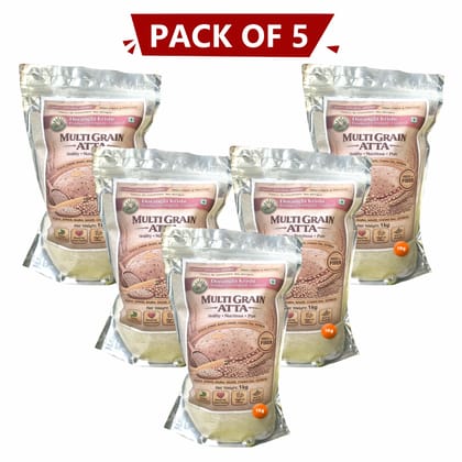 Multi Grain Atta 1 Kg Pack of 5 by Dorangla Krishi Producer Company – Pure, Natural & Farm-Fresh Multi Grain Atta for Daily Cooking. 