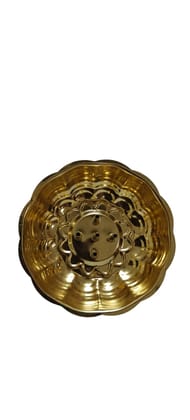 Golden Brass Flower Holder with Multiple Pins for Floral Arrangements