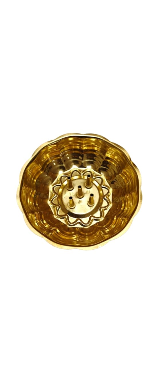 Golden Brass Flower Holder with Multiple Pins for Floral Arrangements